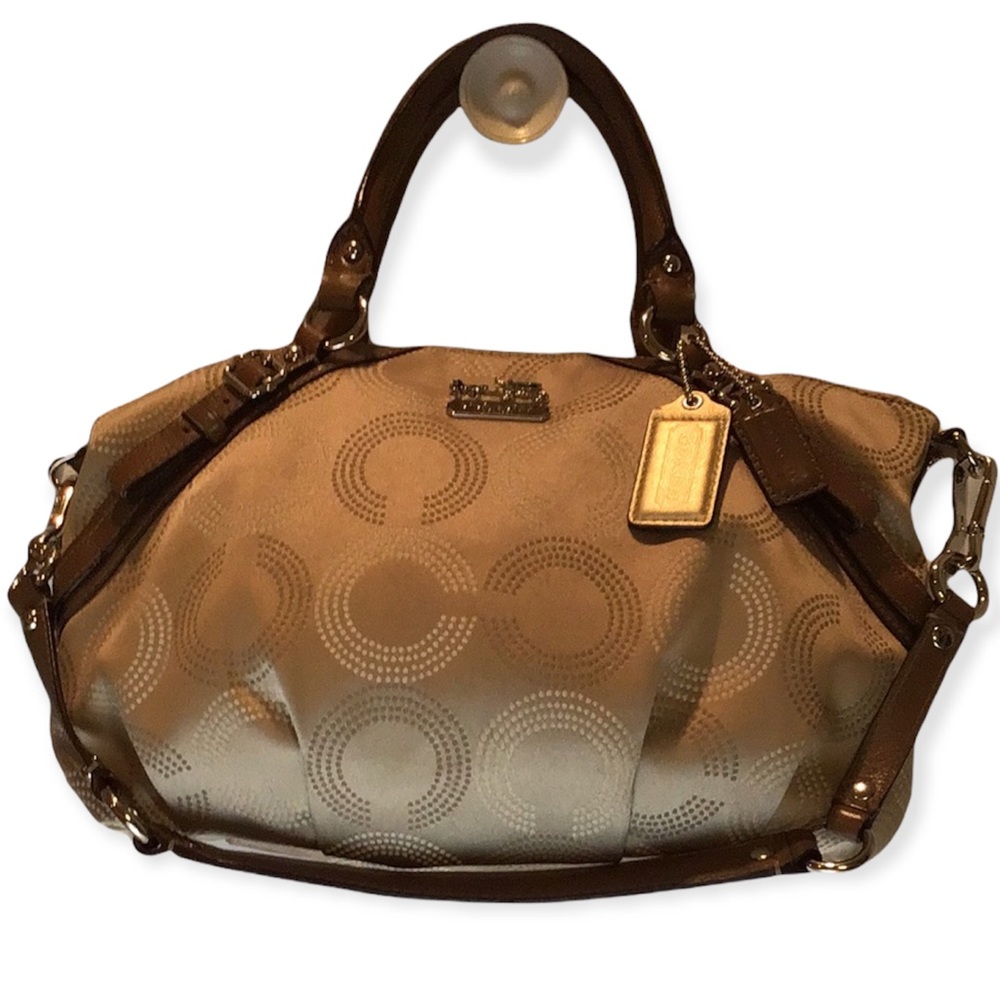 Coach Madison dotted Tan/Beige Satchel handbag